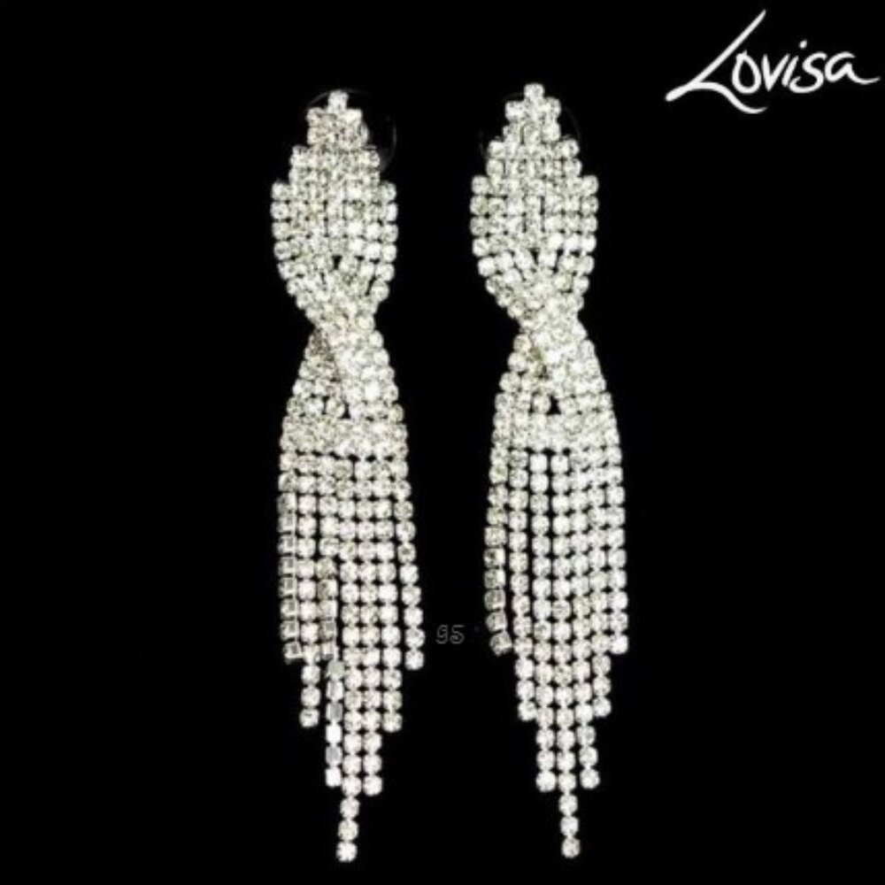 ⛔️SOLD⛔️LOVISA Silver tone Clear Rhinestone Dangle Waterfall Tassel Earrings NWT - Picture 1 of 14